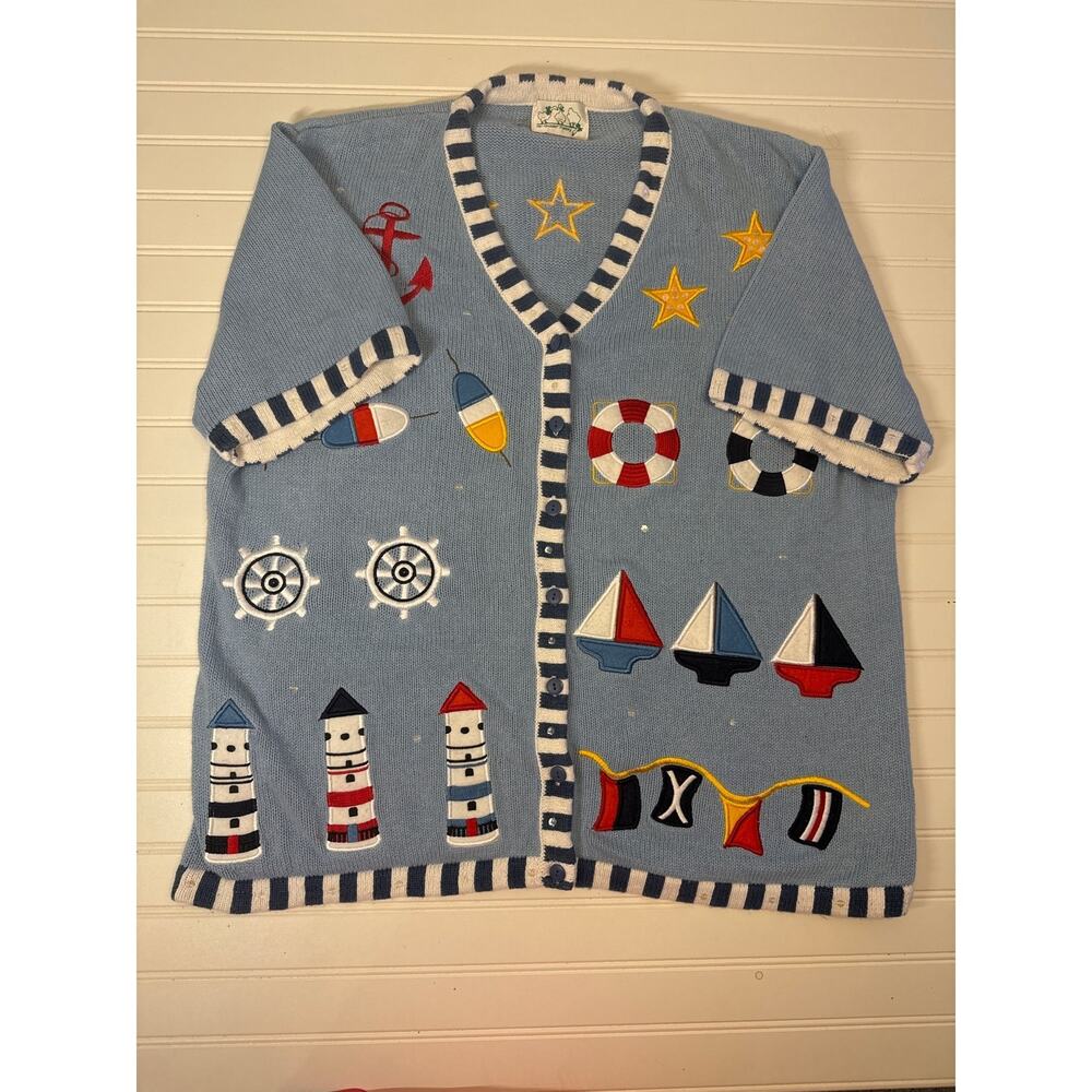 VTG The Quacker Factory Nautical Women’s Cardigan Lighthouse No Size Label *Read